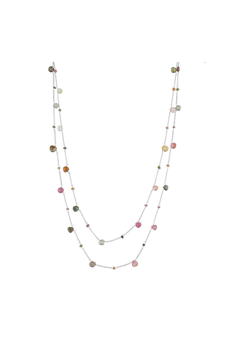 Spero London Sterling Silver Fine Tourmaline Double Layer Necklace, Main, color, Silver