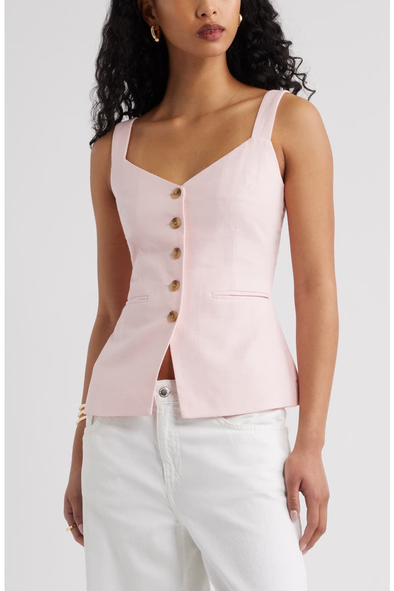 Button Front Linen Blend Tank, Main, color, PINK PINKESQUE