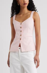 Open Edit Button Front Linen Blend Tank