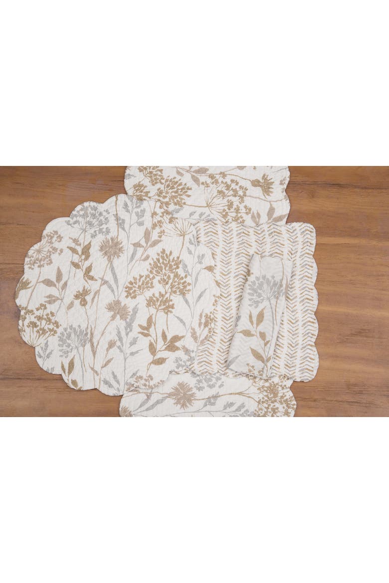 Carmella Fields 100% Cotton Quilted Set of 6 Placemats 13" x 19", Alternate, color, Beige