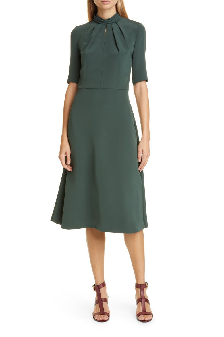 Twist Neck Crepe Midi Dress, Main, color, HUNTER GREEN