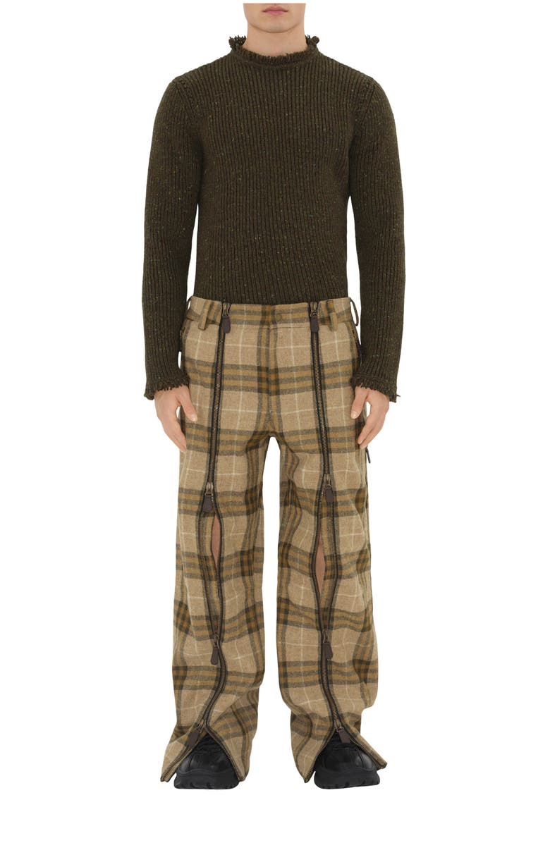 Burberry Check Wool Zip Trousers, Main, color, 