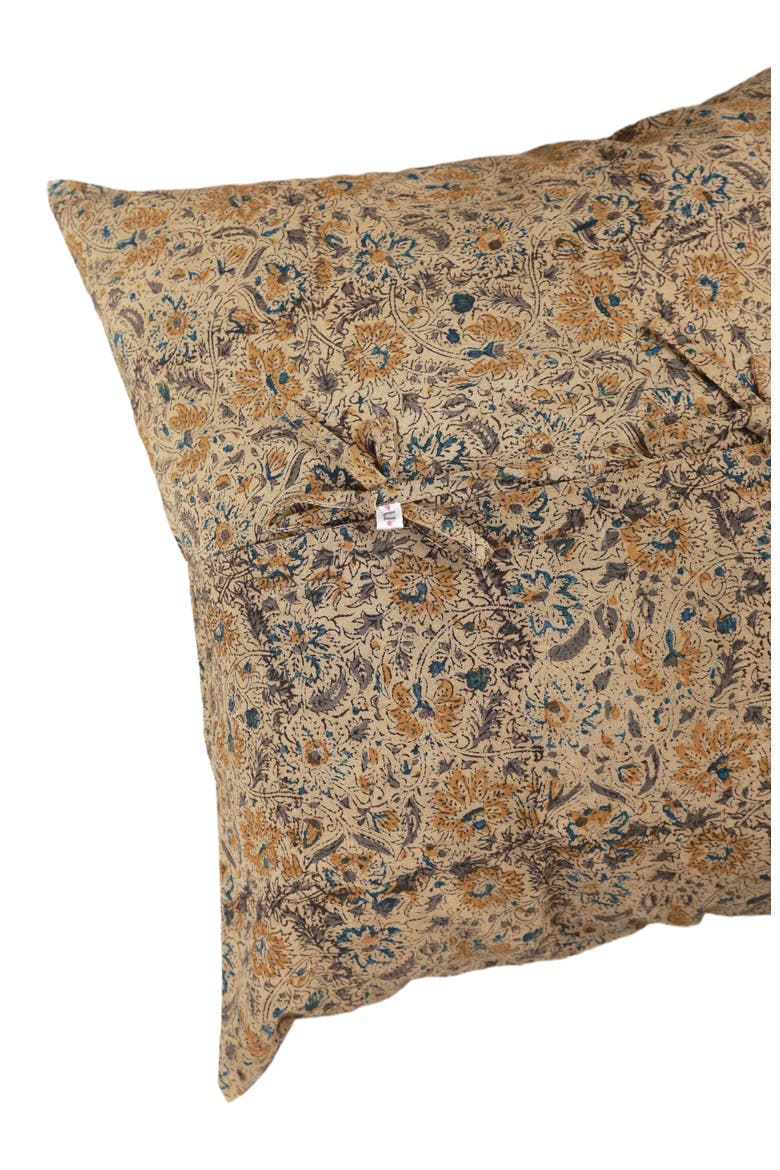 Golden Earth Kalamkari Handcrafted Pillow - Cover, Alternate, color, Multi-colored Foral Pattern
