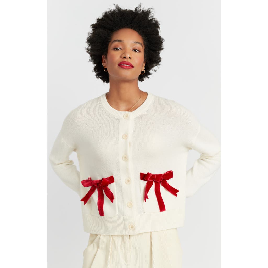 Chinti & Parker Wool-cashmere Velvet Bow Cardigan In Neutral