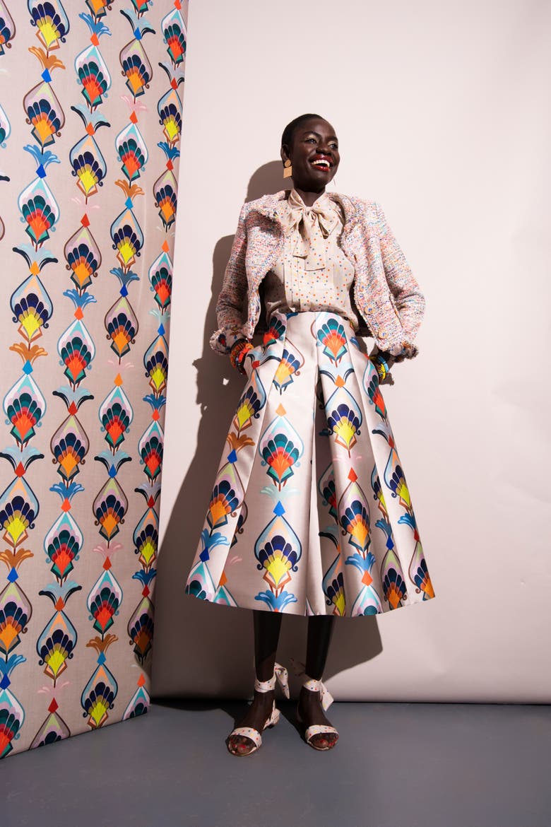 Printed Mikado Skirt, Alternate, color, Sand Multicolour