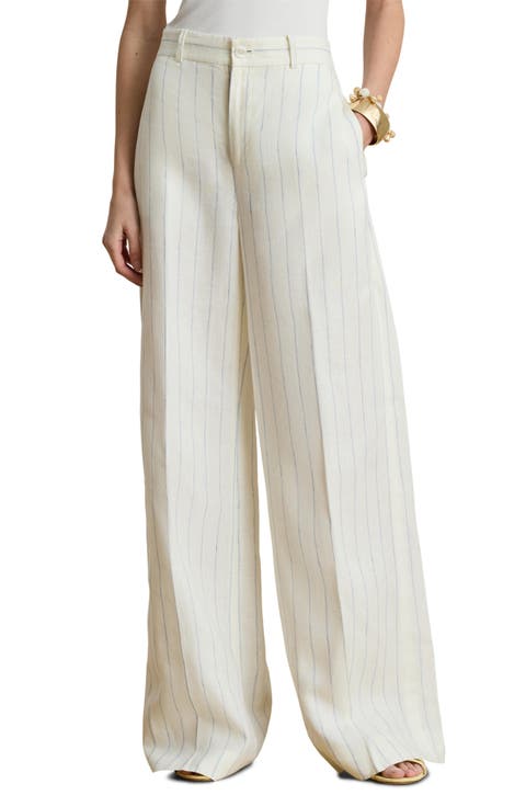 Stripe Linen Wide Leg Pants