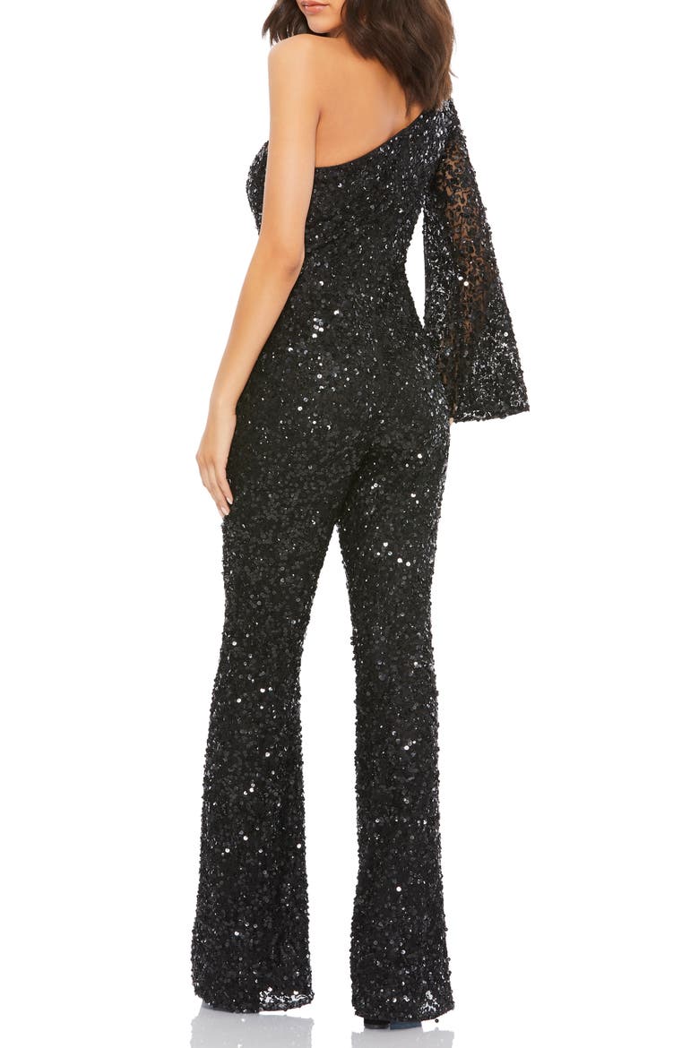 One-Shoulder Sequin Jumpsuit, Alternate, color, BLACK