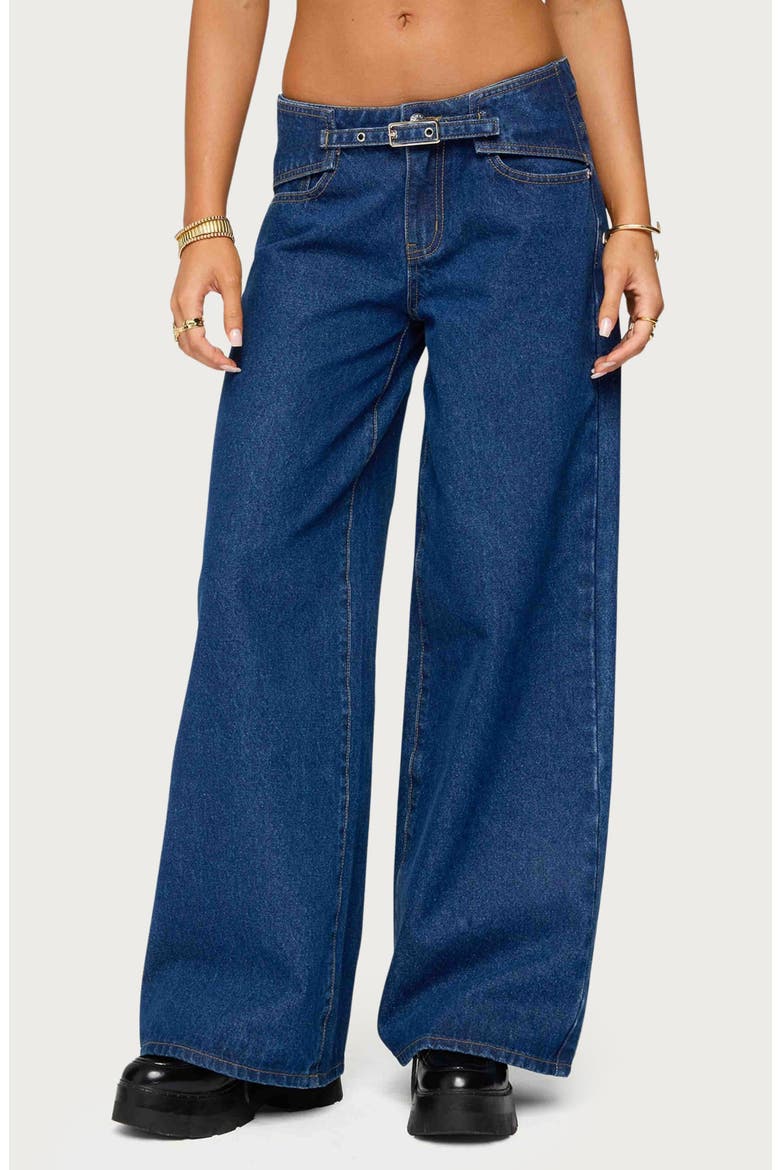 Edie Belted Low Rise Wide Leg Jeans, Main, color, BLUE