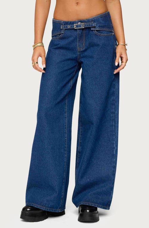 Edikted Edie Belted Low Rise Wide Leg Jeans In Blue