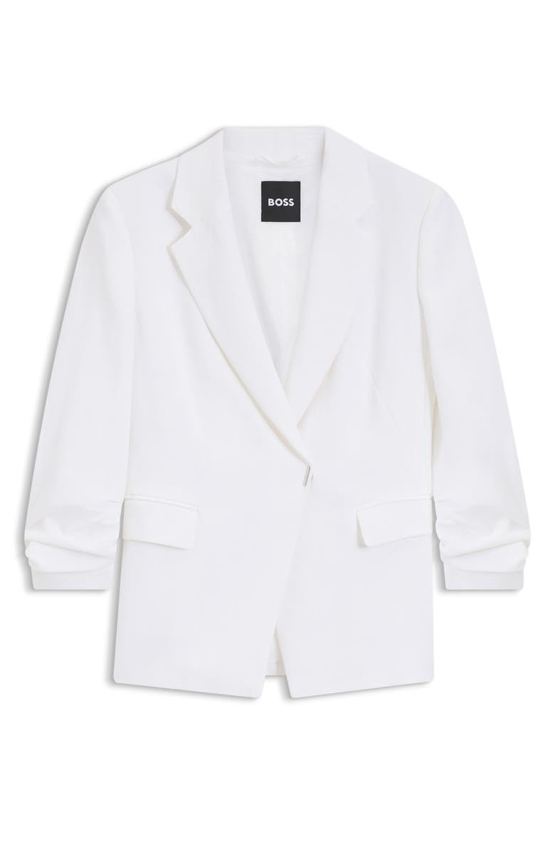 BOSS Jia Linen Blend Double Breasted Jacket, Alternate, color, Bright White