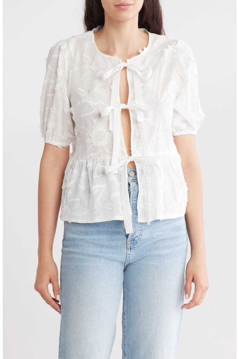 Floral Tie Top, Main, color, WHITE