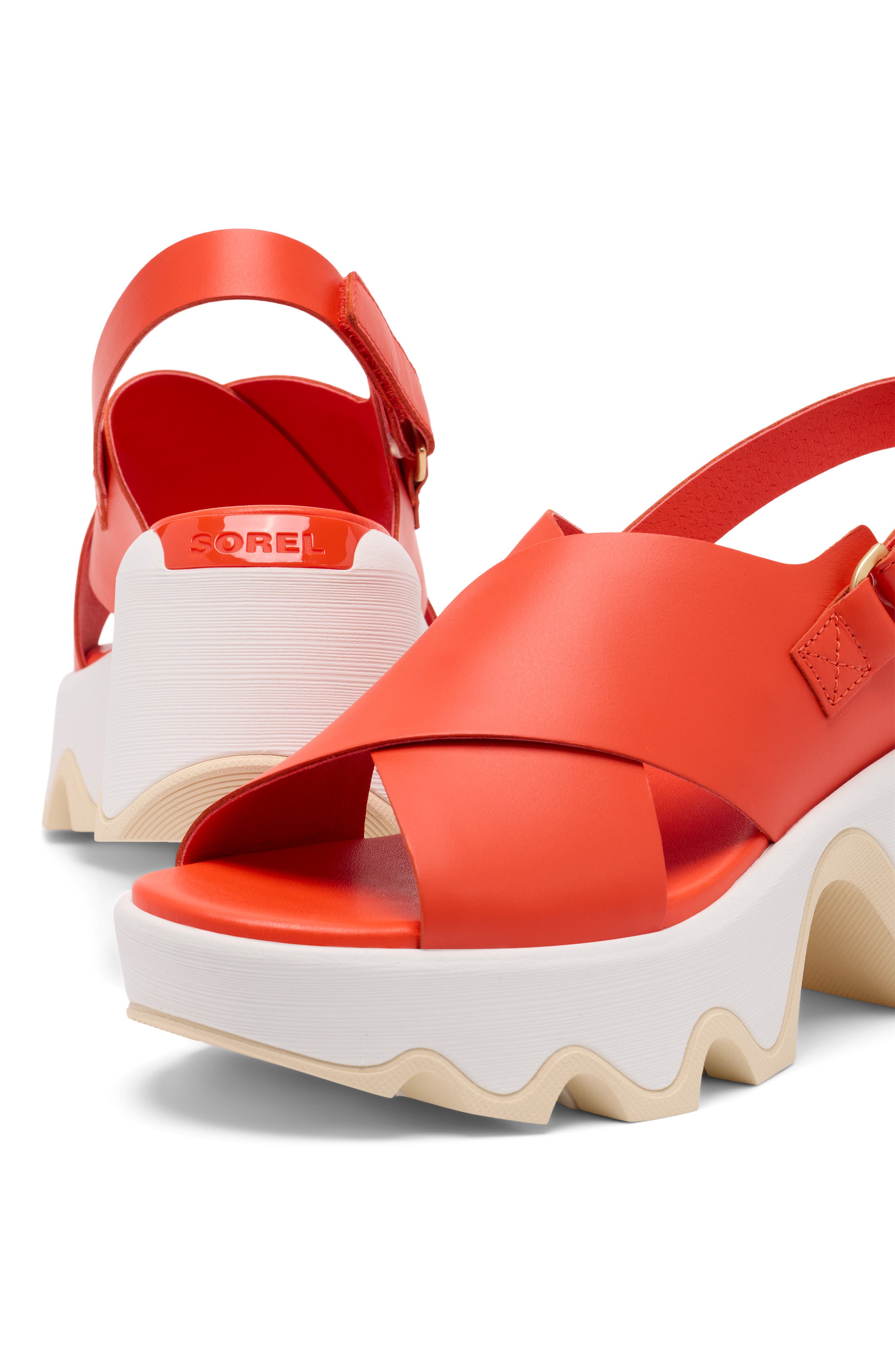 SOREL Kinetic<sup>™</sup> Aura Slingback Platform Sandal, Alternate, color, Crimson Fire/ Honey White