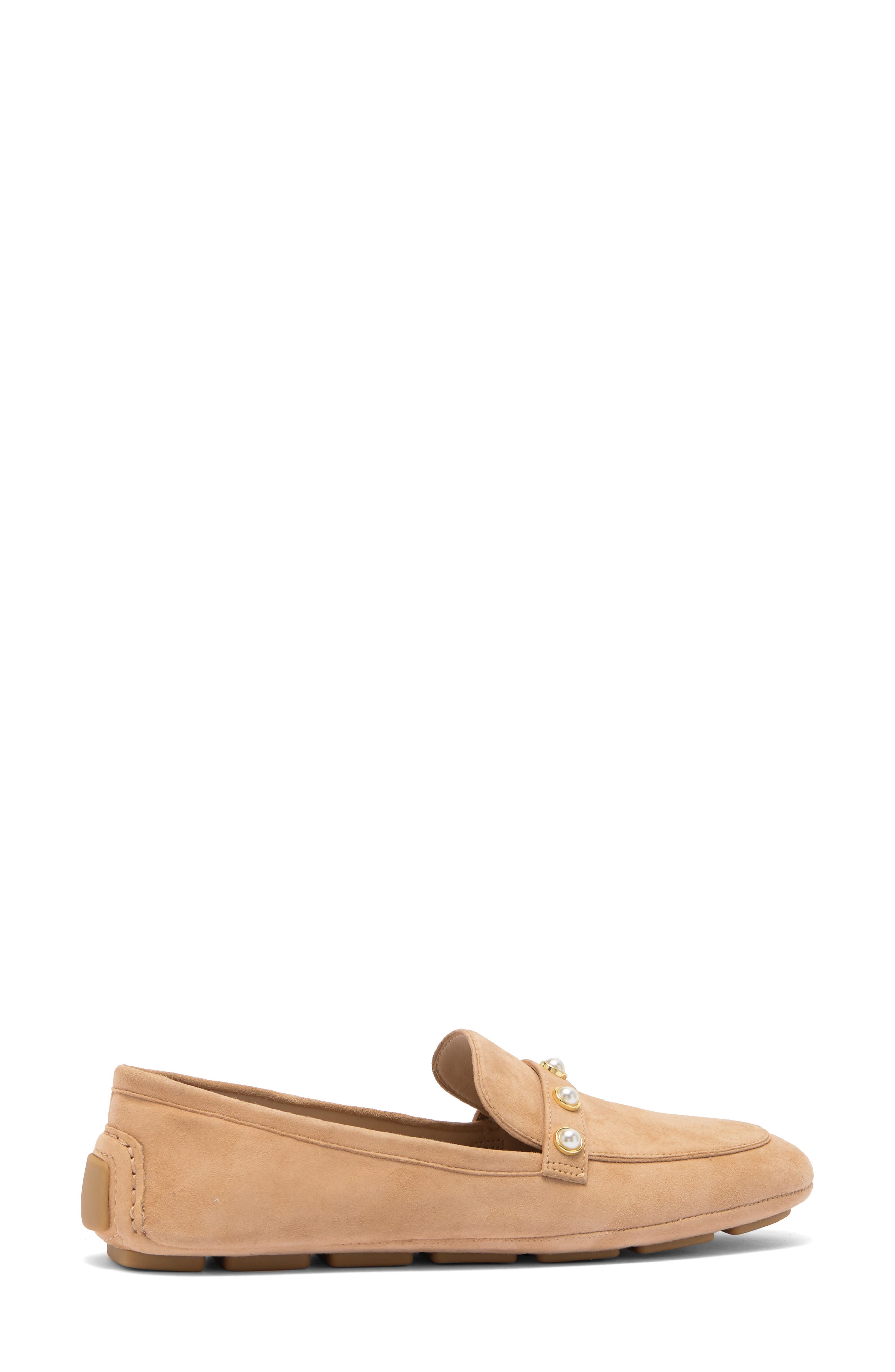Stuart Weitzman Allpearls Faux Pearl Studded Driving Loafer, Alternate, color, Sandalwood