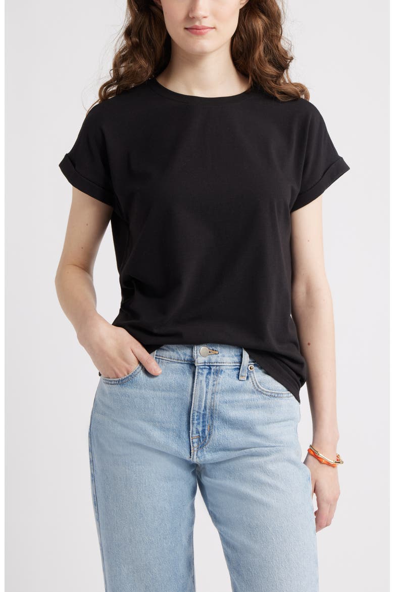 Cuff Sleeve T-Shirt, Main, color, BLACK