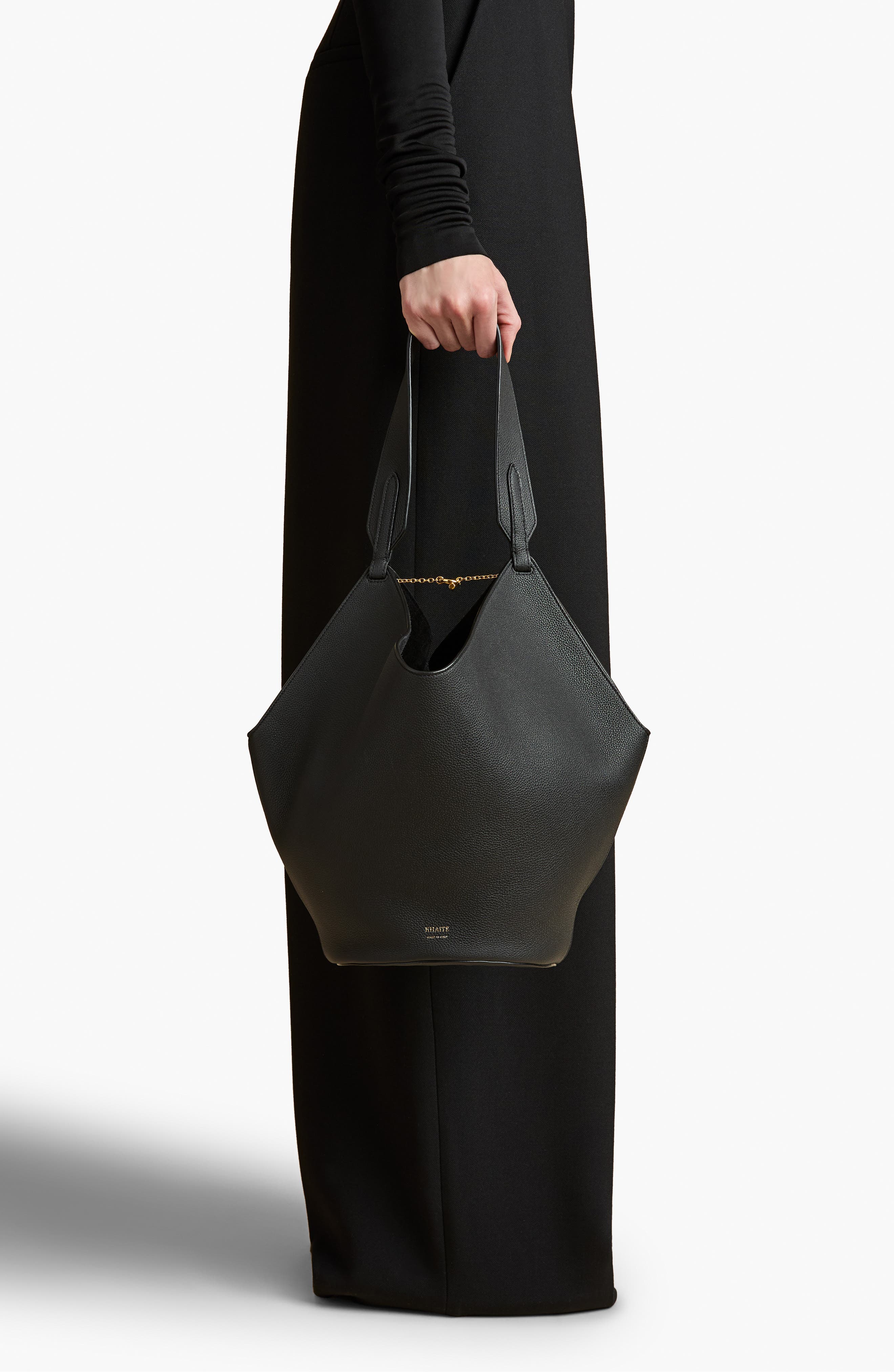 Khaite Small Lotus Leather Top Handle Bag, Alternate, color, Black 200