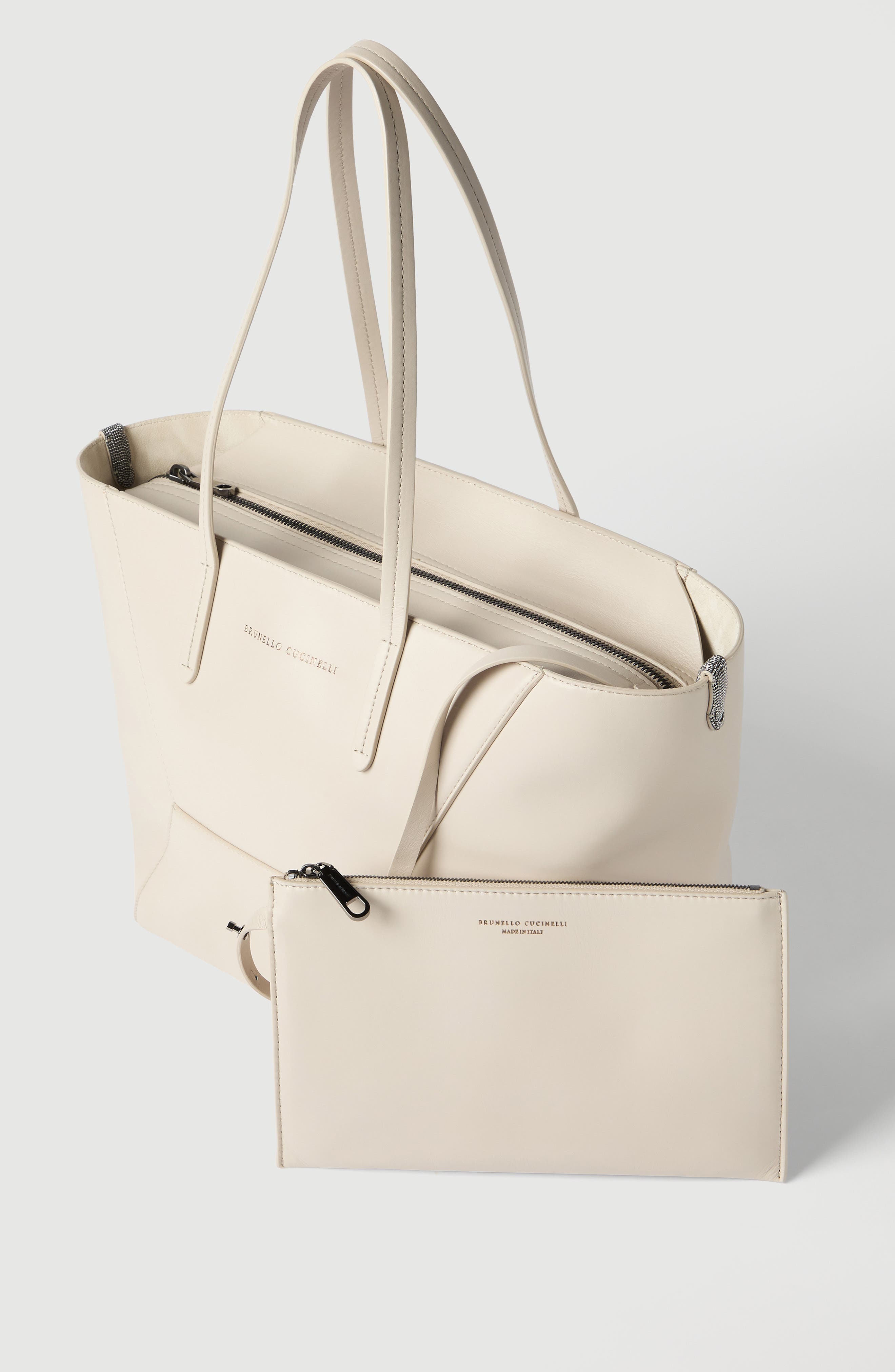 Brunello Cucinelli Calfskin small BC Duo bag, Alternate, color, Ivory