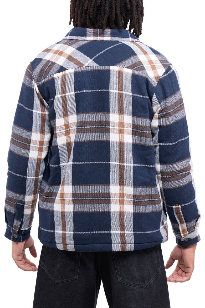 Faux Shearling Lined Flannel Shirt Jacket, Alternate, color, BROWN/ NAVY