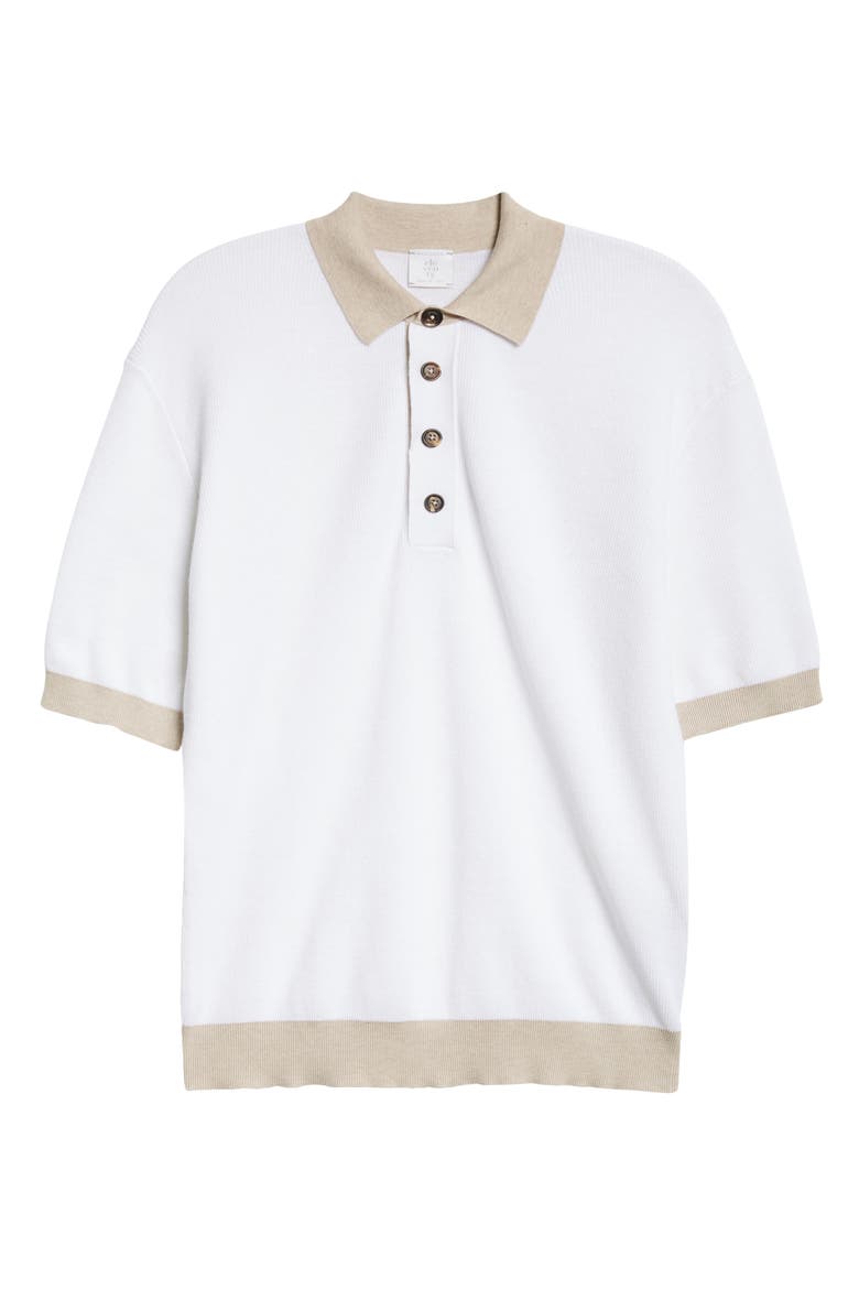 Cotton & Virgin Wool Polo Sweater, Alternate, color, 01-02 WHITE AND BEIGE