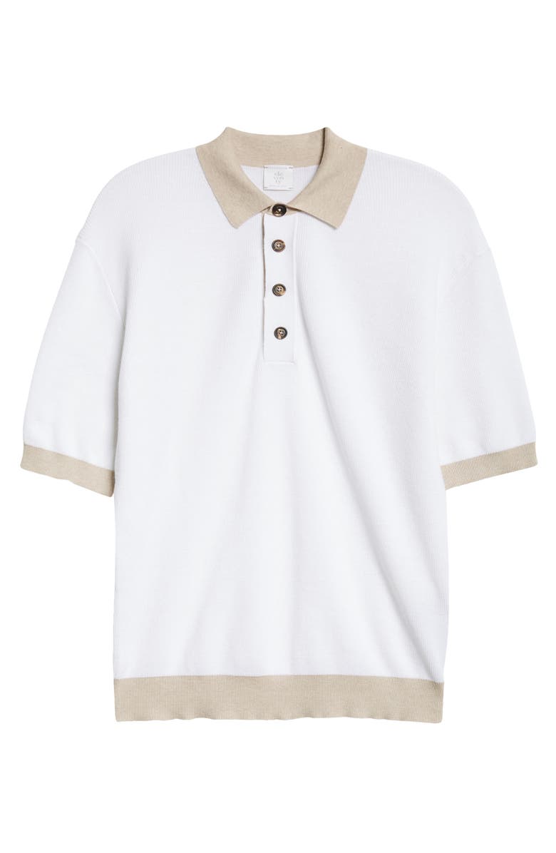 Eleventy Cotton & Virgin Wool Polo Sweater, Alternate, color, 01-02 White And Beige