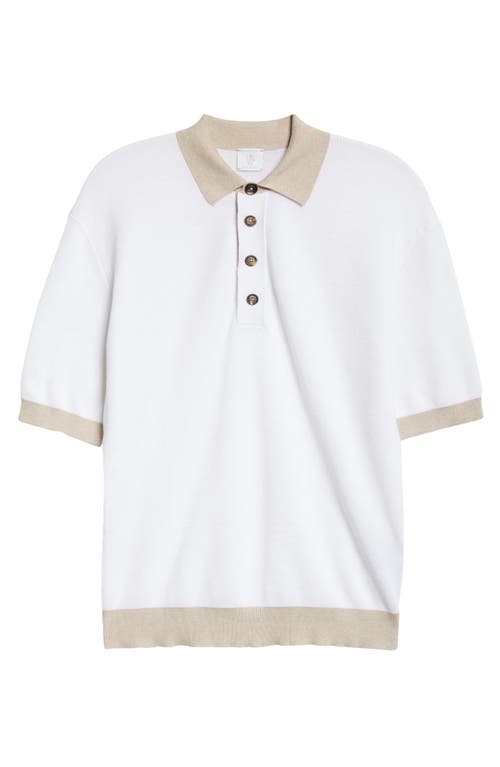 Eleventy Cotton & Virgin Wool Polo Sweater In 01-02 White And Beige