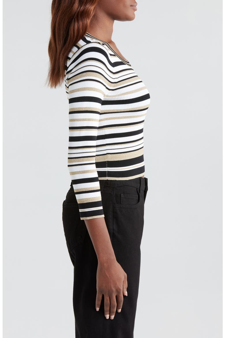 Yukio Stripe Crewneck Top, Alternate, color, WHITE/ BLACK/ GOLD STRIPE