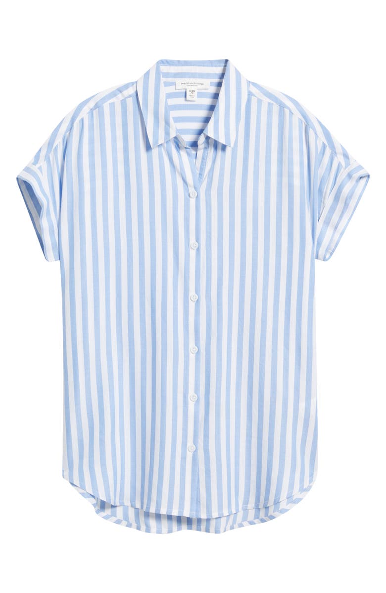 beachlunchlounge Kenzie Stripe Short Sleeve Button-Up Shirt, Alternate, color, Coastal Blue