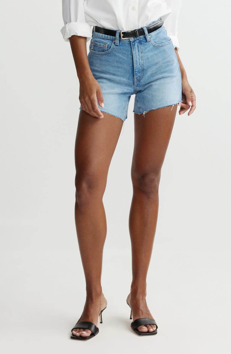 DL1961 Zoie High Rise Raw Hem Relaxed Denim Shorts, Main, color, 
