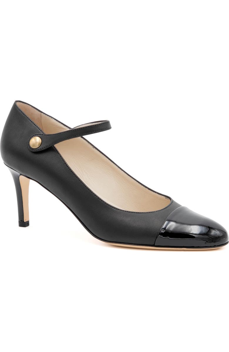 Amalfi by Rangoni Lilli Ankle Strap Cap Toe Pump, Main, color, Black Parm Black Vernice