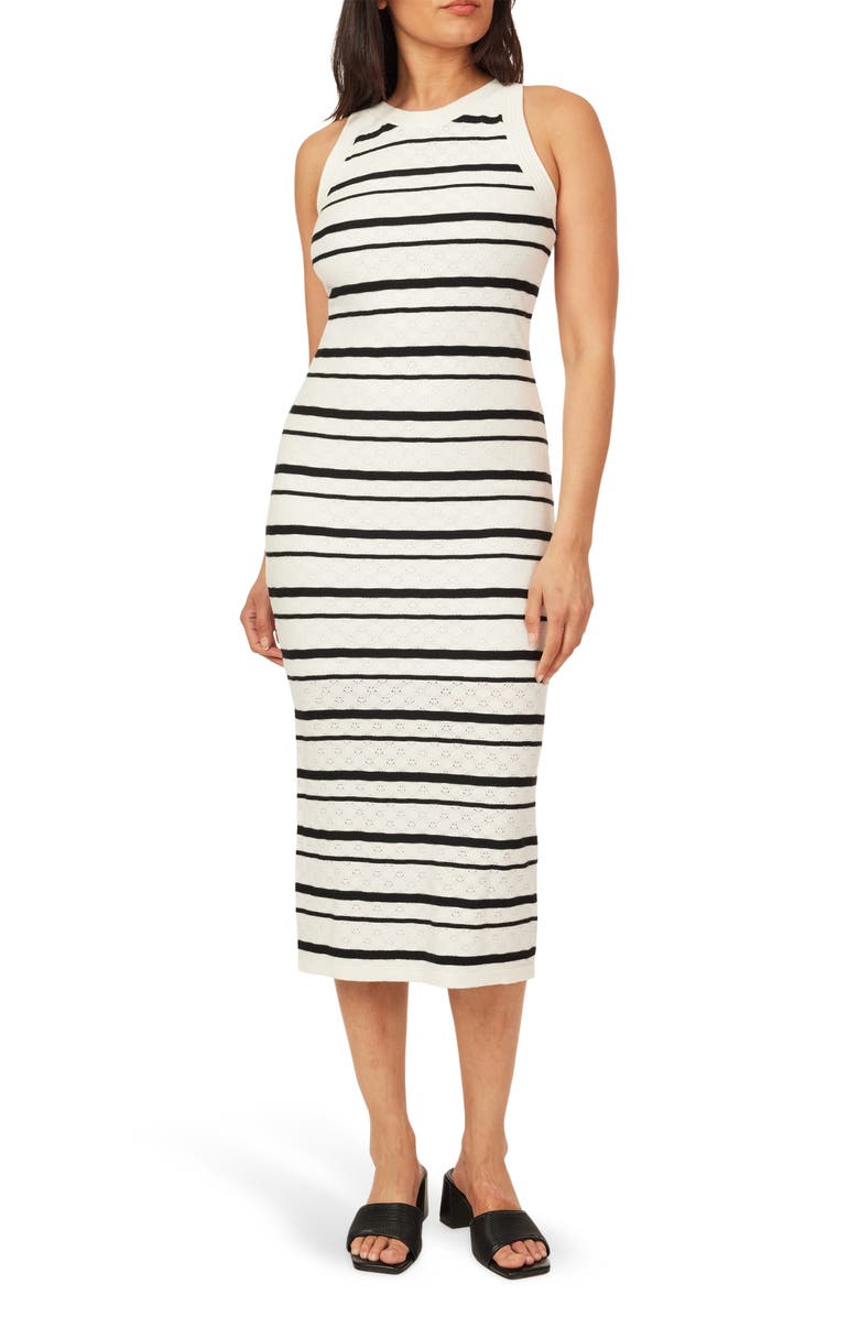 Scotch & Soda Stripe Sleeveless Pointelle Sweater Dress, Main, color,