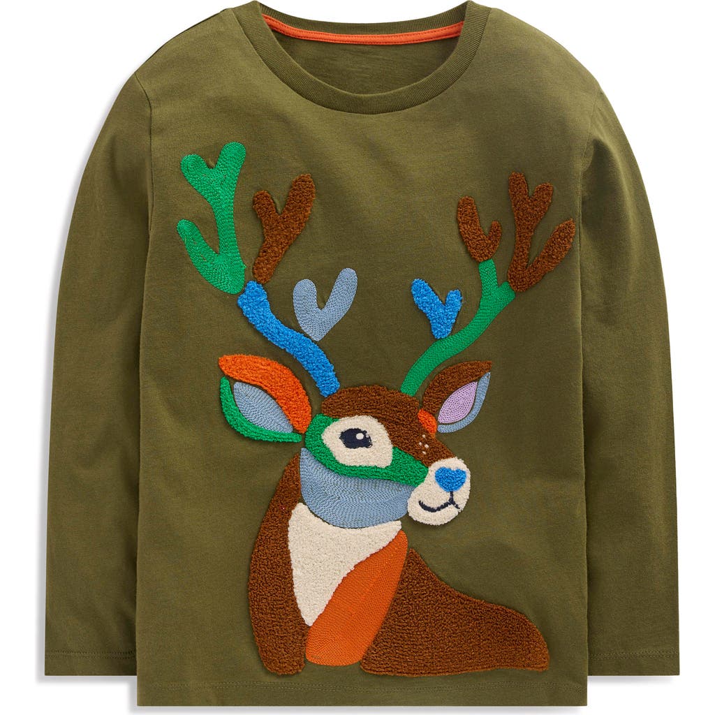 Mini Boden Kids' 3D Novelty Long Sleeve Cotton T-Shirt in Winter Moss Deer  product