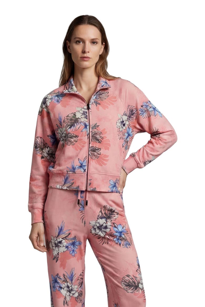 Exotic Floral Womens Cropped Zip Jacket, Main, color, EXOTIC FLORAL CORAL
