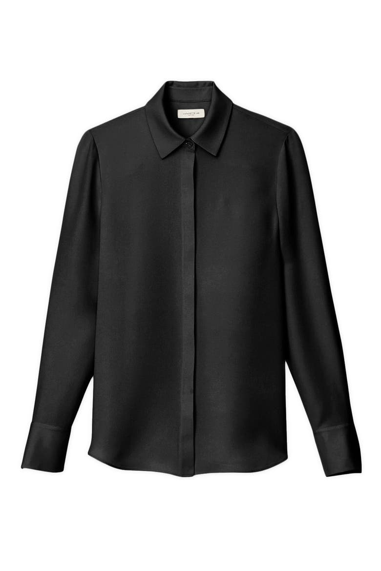Scottie Silk Button-Up Blouse, Alternate, color, BLACK