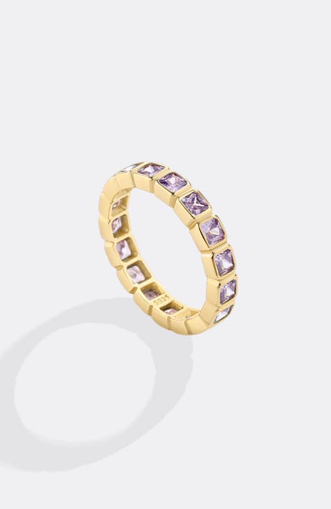 Emerald Cut Birthstone Eternity Ring