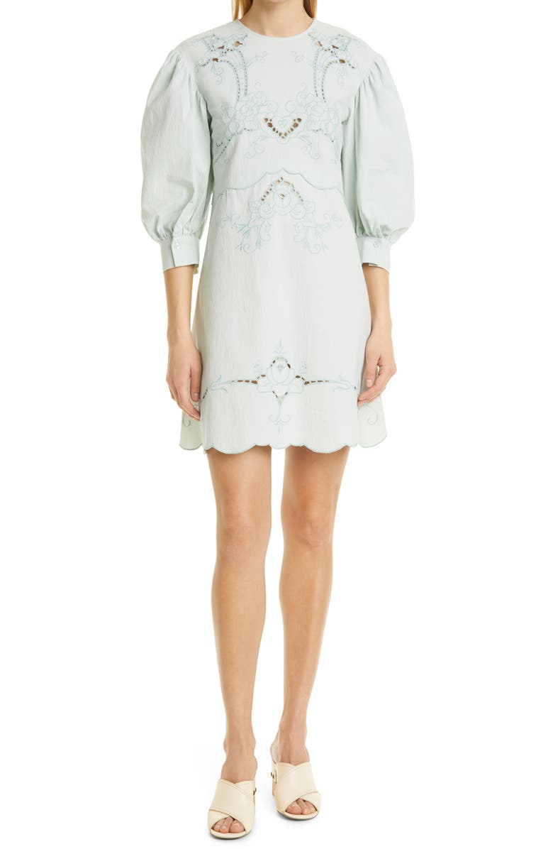 See by Chloé Embroidered Puff Sleeve Dress, Main, color, 