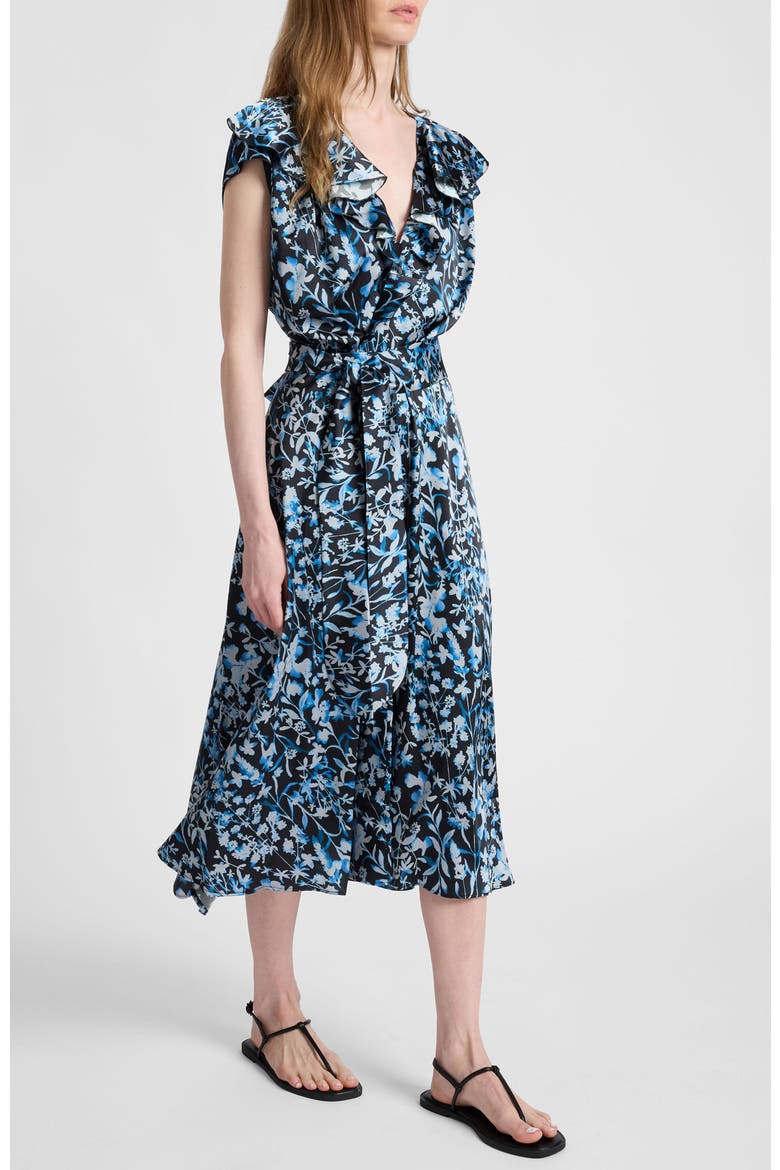 Mandy Faux-Wrap Cap Sleeve Midi Floral Dress, Alternate, color, MIDNIGHT