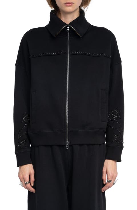 Milly Studded Patch Zip Sweatshirt