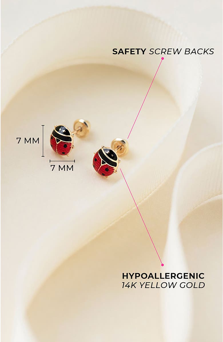 In Season Jewelry 14k Garden Ladybug Earrings, Alternate, color, Red