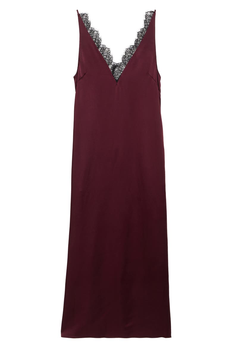 Lace Trim Satin Slipdress, Alternate, color, BORDEAUX