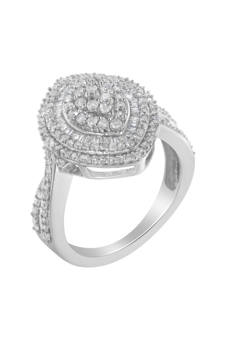 Sterling Silver 1.00 cttw Round and Baguette Diamond Marquise Cluster Triple Halo Ring, Main, color, Silver
