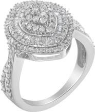 Haus of Brilliance Sterling Silver 1.00 cttw Round and Baguette Diamond Marquise Cluster Triple Halo Ring