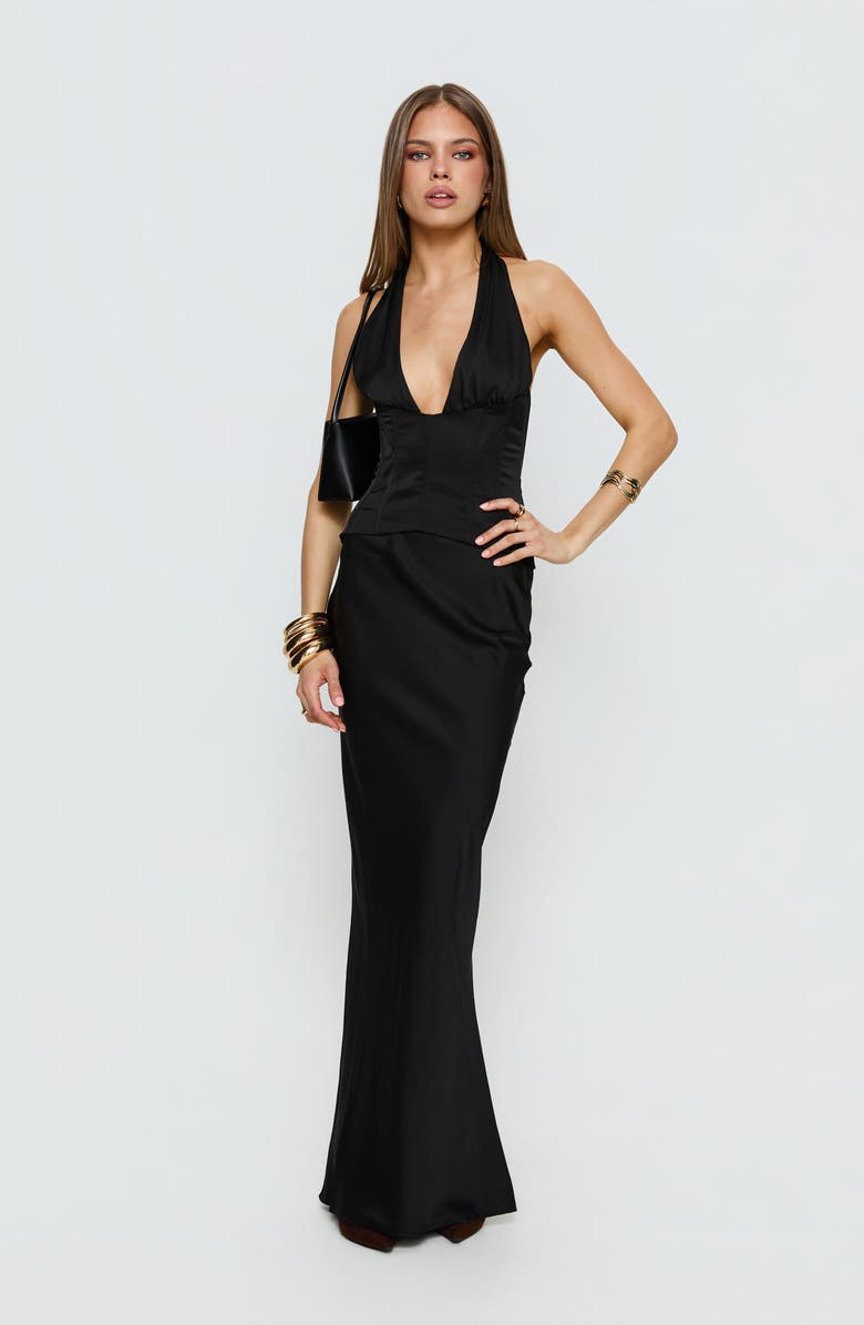 Princess Polly In a Trance Corset Halter Gown, Alternate, color, Black