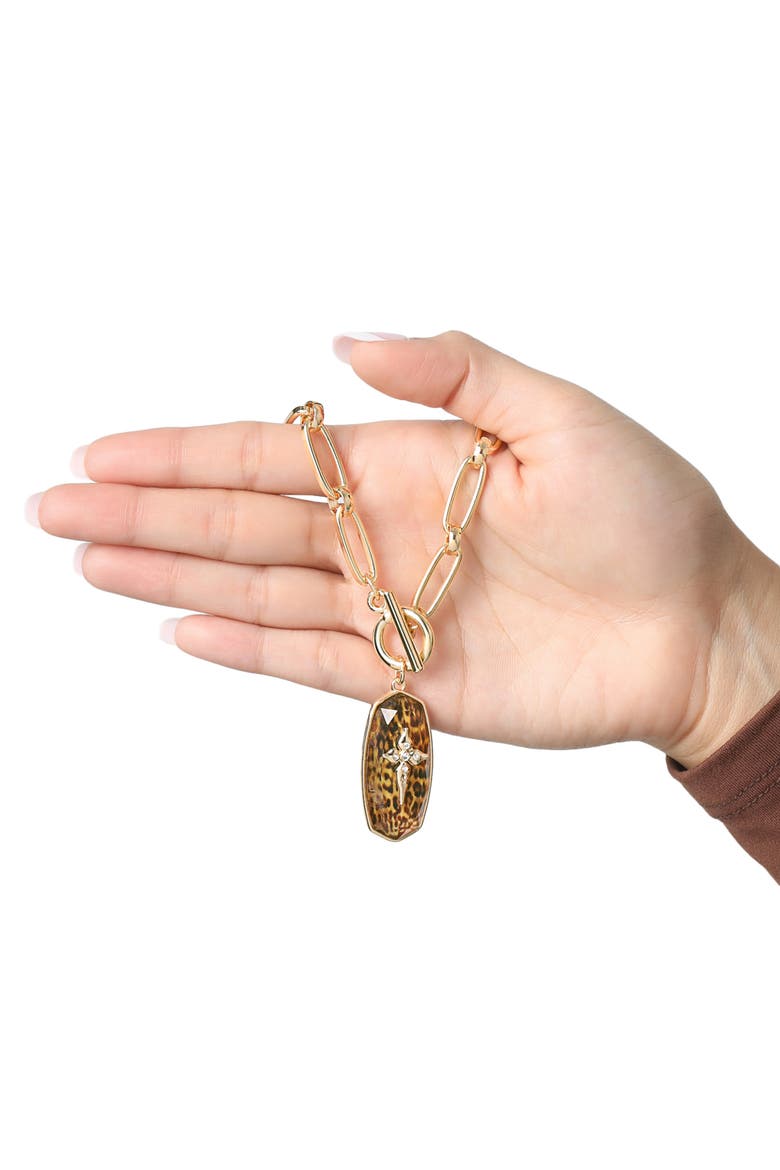 Chunky Toggle Necklace With Cross Pendant, 18", Alternate, color, Brown