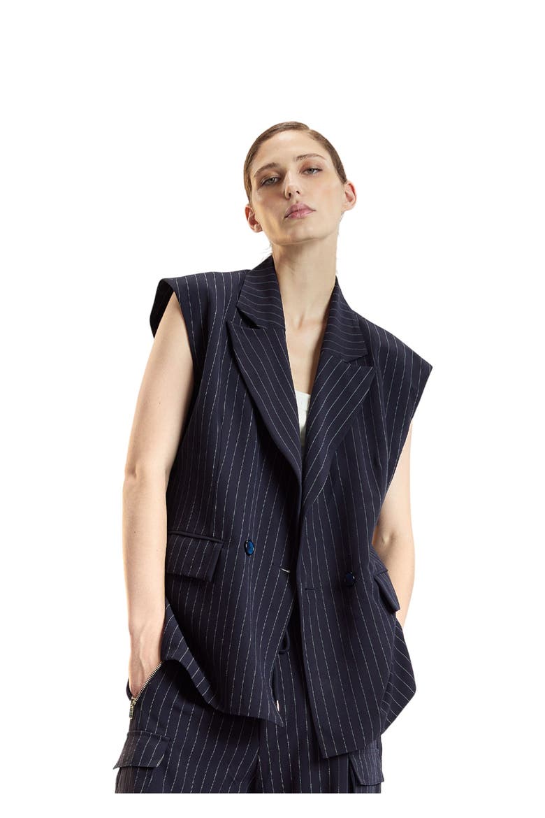 Oversized Double Breasted Vest, Alternate, color, Navy