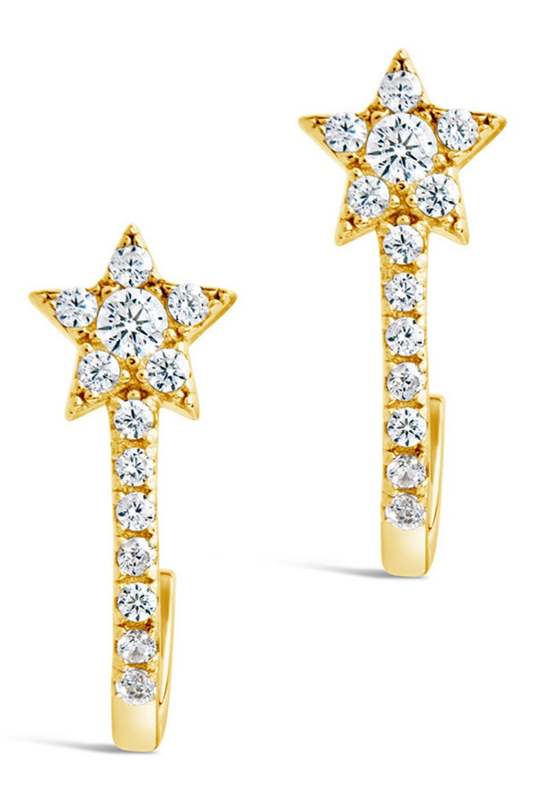Cubic Zirconia Star Hoop Earrings, Alternate, color, GOLD