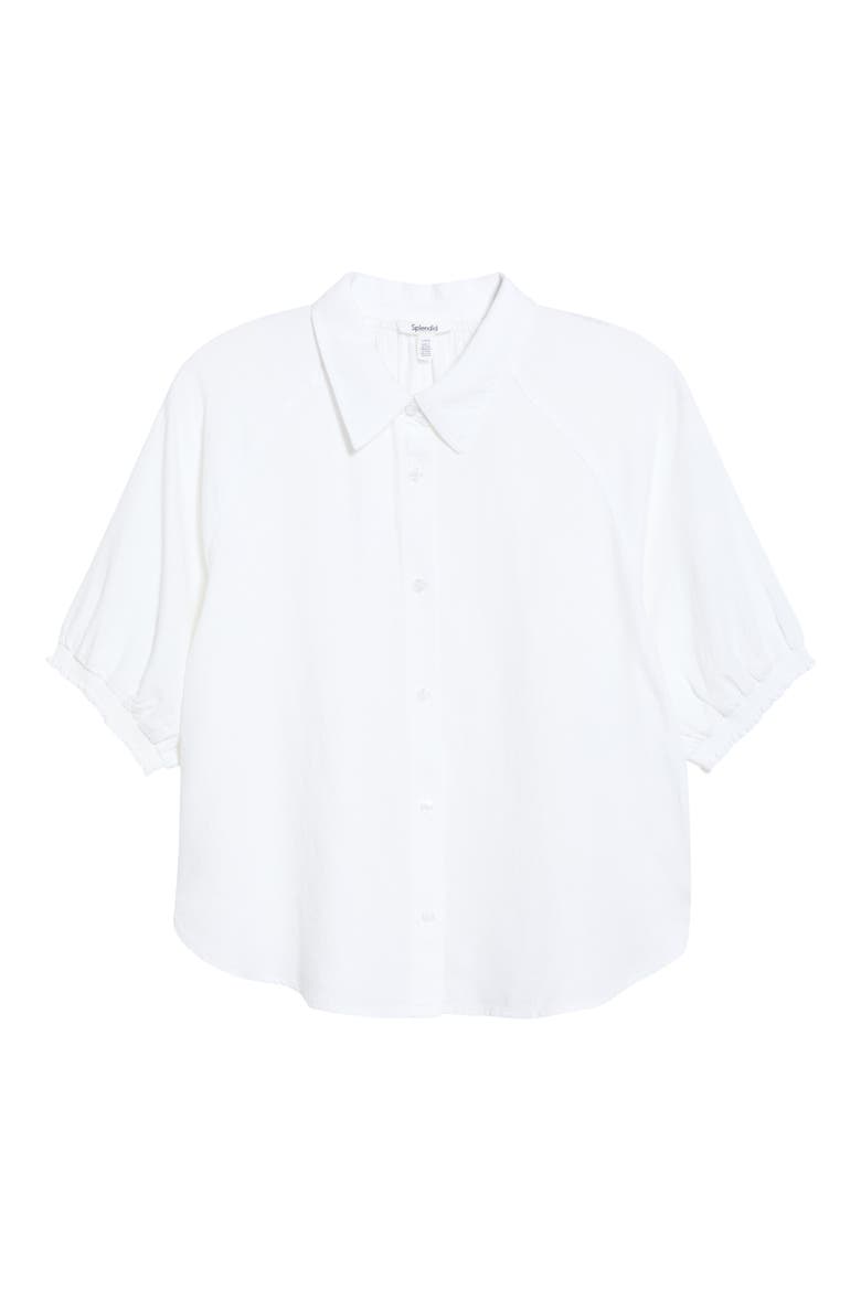 Talia Puff Sleeve Button-Up Shirt, Main, color, WHITE