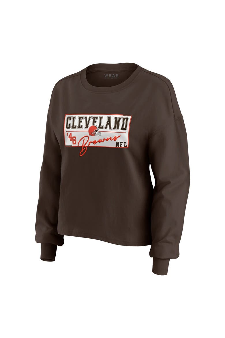 Women's WEAR by Erin Andrews Brown Cleveland Browns Heavy Rugby Jersey Long Sleeve T-Shirt & Shorts Lounge Set, Alternate, color, Brown