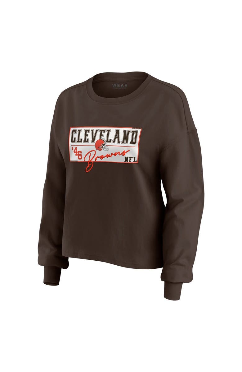 WEAR by Erin Andrews Women's WEAR by Erin Andrews Brown Cleveland Browns Heavy Rugby Jersey Long Sleeve T-Shirt & Shorts Lounge Set, Alternate, color, Brown