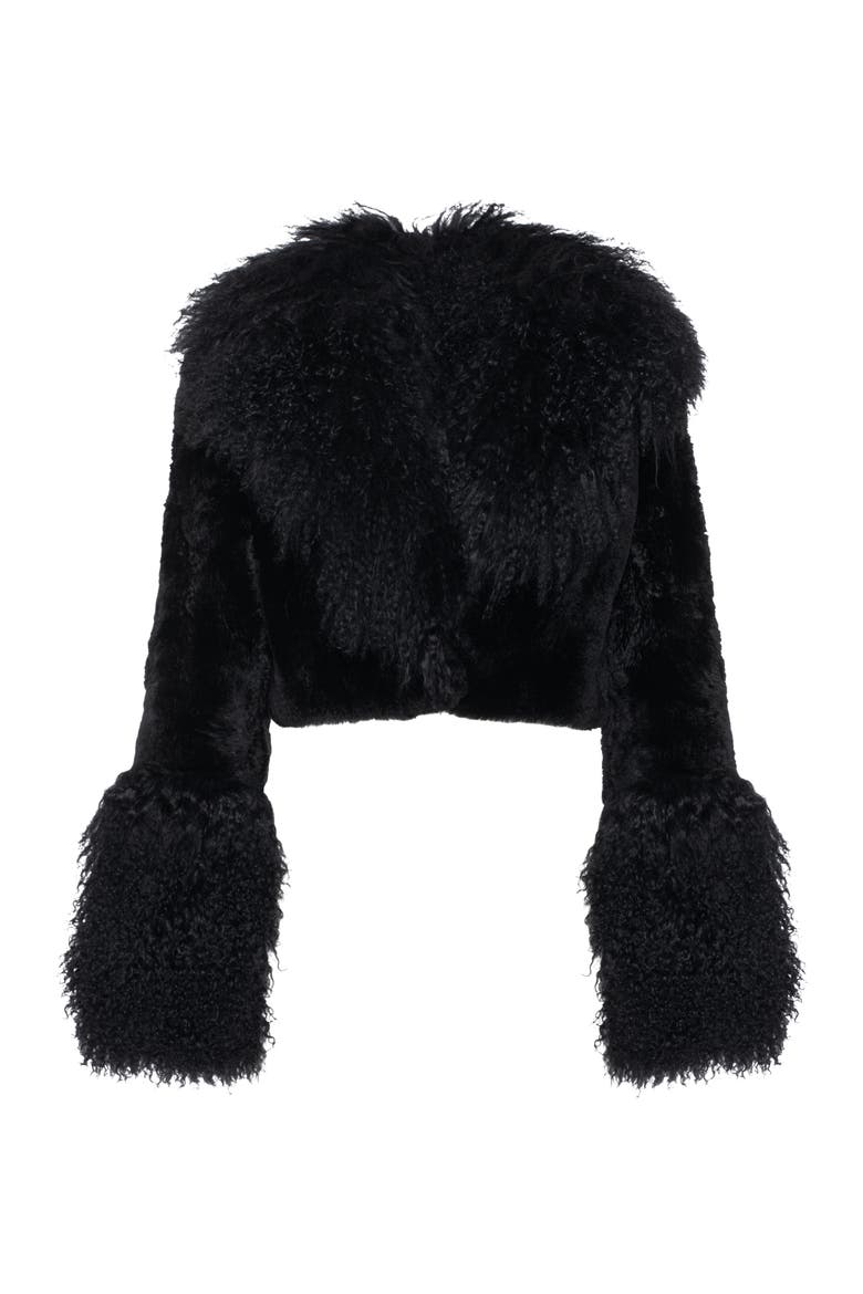 Sheared Genuine Shearling Bolero With Genuine Shearling Collar & Cuffs, Alternate, color, BLACK