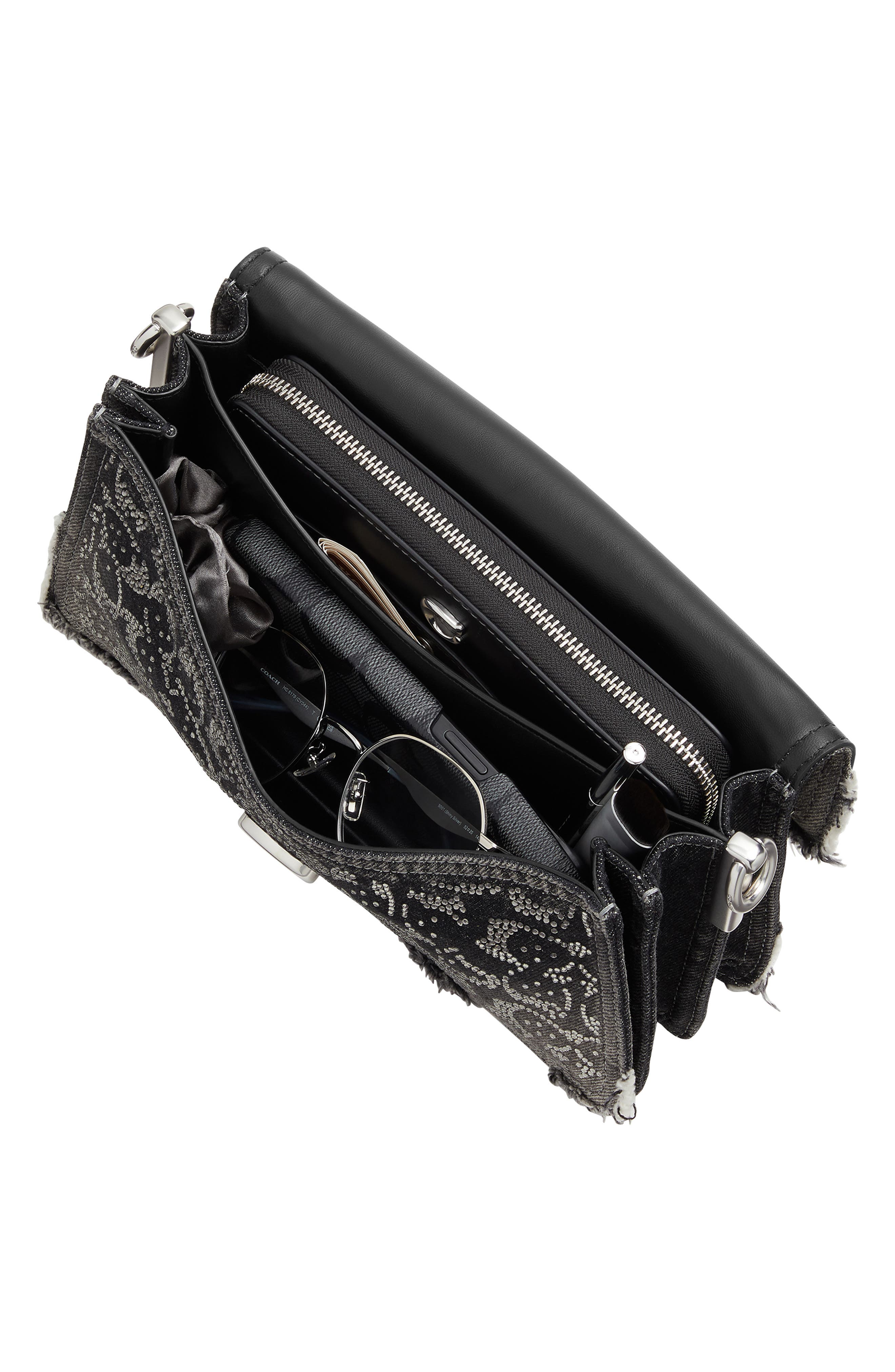Soft Tabby 26 Crystal Signature Denim Shoulder Bag, Alternate, color, LH/ BLACK