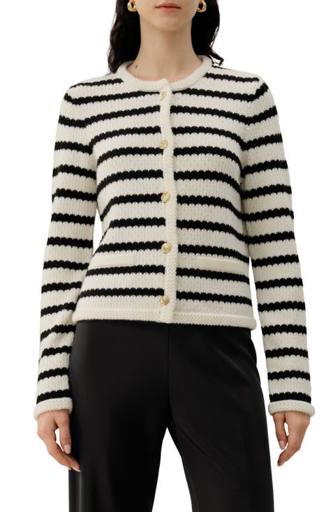 Stripped Crochet Washable-Wool Cardigan